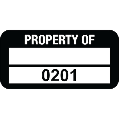 Lustre-Cal PROPERTY OF Label, Polyester Black 1.50in x 0.75in  1 Blank Pad & Serialized 0201-0300, 100PK 253772Pe2K0201